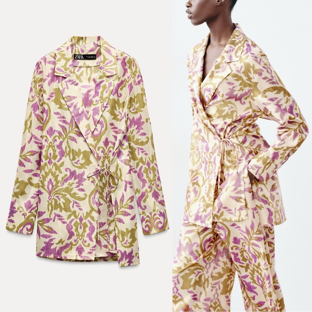 Zara Multicolor Floral Wrap Blazer